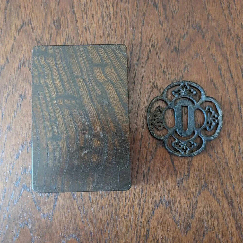Japanese Katana Tsuba Iron Sword Guard Display Stand Box 4x6